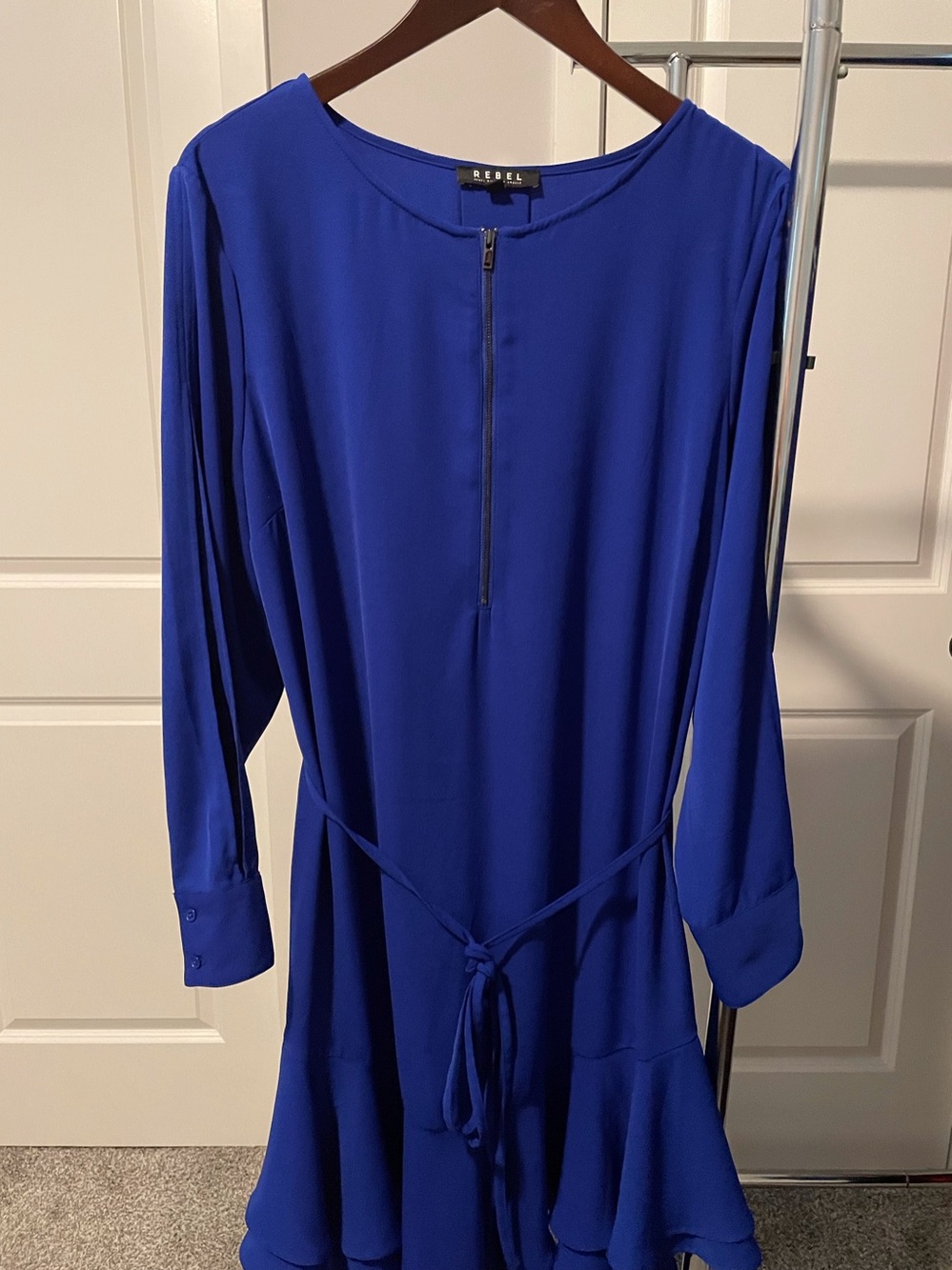 Rebel Cobalt Blue Long-Sleeve Tie-Waist Dress